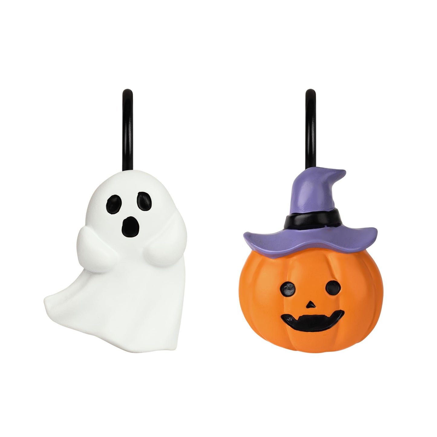 Sunlit Halloween Jack-O'-Lantern Shower Curtain Hooks, Home Decorative Ghost Shower Curtain Rings for Bathroom, Cat Shower Curtain Hangers Bathroom Accessories, Set of 12
