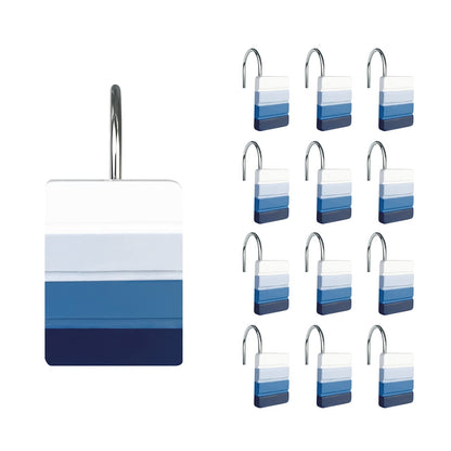 Sunlit Ombre Blue Decorative Shower Curtain Hooks, Blue Navy Shower Curtain Rings, Resin, Bathroom Decoration Stripes Shower Curtain Hooks-12 Pack