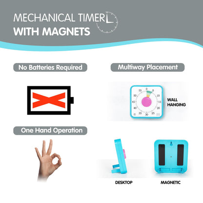 TWENTY5 SEVEN Countdown Timer 7.5 inch; 60 Minute 1 Hour Visual Timer – Classroom Teaching Tool Office Meeting, Mechanical Countdown Clock for Kids Exam Time Management Magnetic, Sky Blue