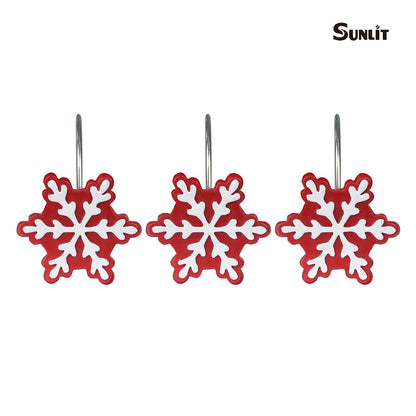 Sunlit Christmas Shower Curtain Hooks Silver Snowflakes Shower Curtain Rings, Resin, White Christmas Decor, Winter Bathroom Decoration - 12 Pack