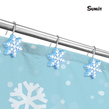 Sunlit Christmas Shower Curtain Hooks Silver Snowflakes Shower Curtain Rings, Resin, White Christmas Decor, Winter Bathroom Decoration - 12 Pack