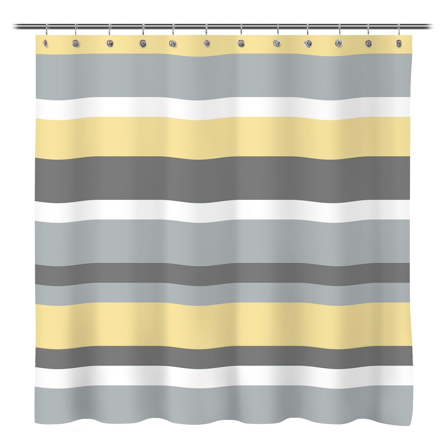 Sunlit Aqua Blue Gray Horizontal Stripes Water-Repellent Fabric Shower Curtain with Reinforced Metal Grommets Refreshing Striped Design Bathroom Decor