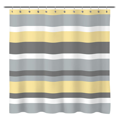 Sunlit Aqua Blue Gray Horizontal Stripes Water-Repellent Fabric Shower Curtain with Reinforced Metal Grommets Refreshing Striped Design Bathroom Decor