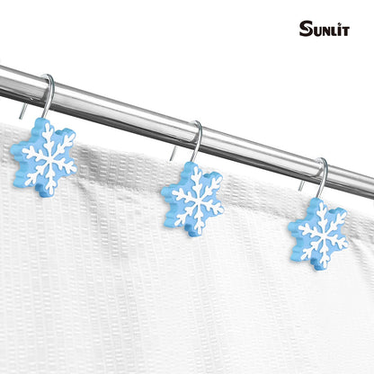 Sunlit Christmas Shower Curtain Hooks Silver Snowflakes Shower Curtain Rings, Resin, White Christmas Decor, Winter Bathroom Decoration - 12 Pack