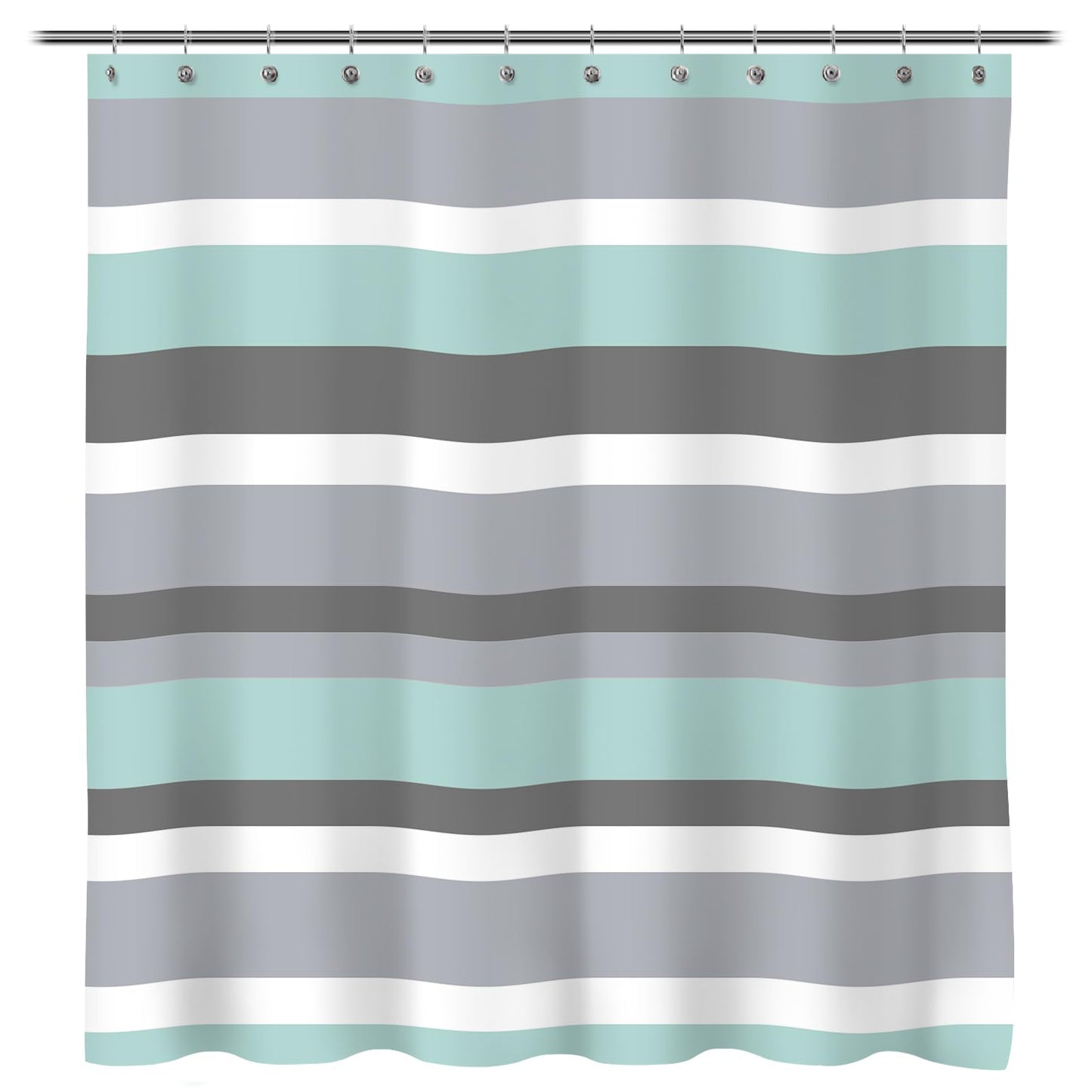 Sunlit Aqua Blue Gray Horizontal Stripes Water-Repellent Fabric Shower Curtain with Reinforced Metal Grommets Refreshing Striped Design Bathroom Decor