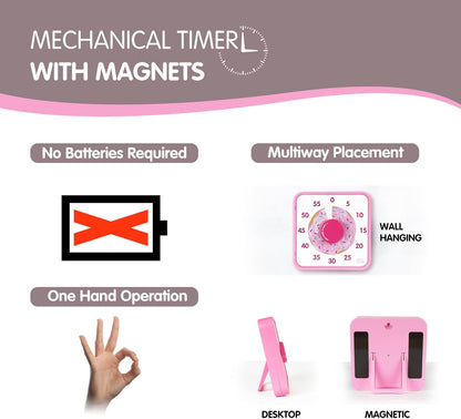 Visual Timer 7.5 inch, 60-Minute Countdown Timer for Kids Classroom Teaching Tool Office Meeting, Mechanical Countdown Clock for Exam Time Management Magnetic Kitchen Timer, Purple