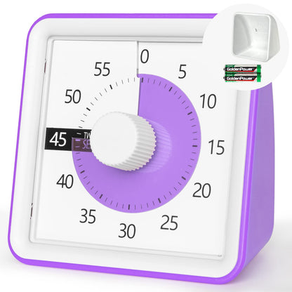 Visual Timer with Protective Case, 60-Minute Countdown Timer for Kids Autism ADHD Classroom Home Office, Countdown Clock for Teaching Work Meeting, Pomodoro Timer for Time Management Education, Purple