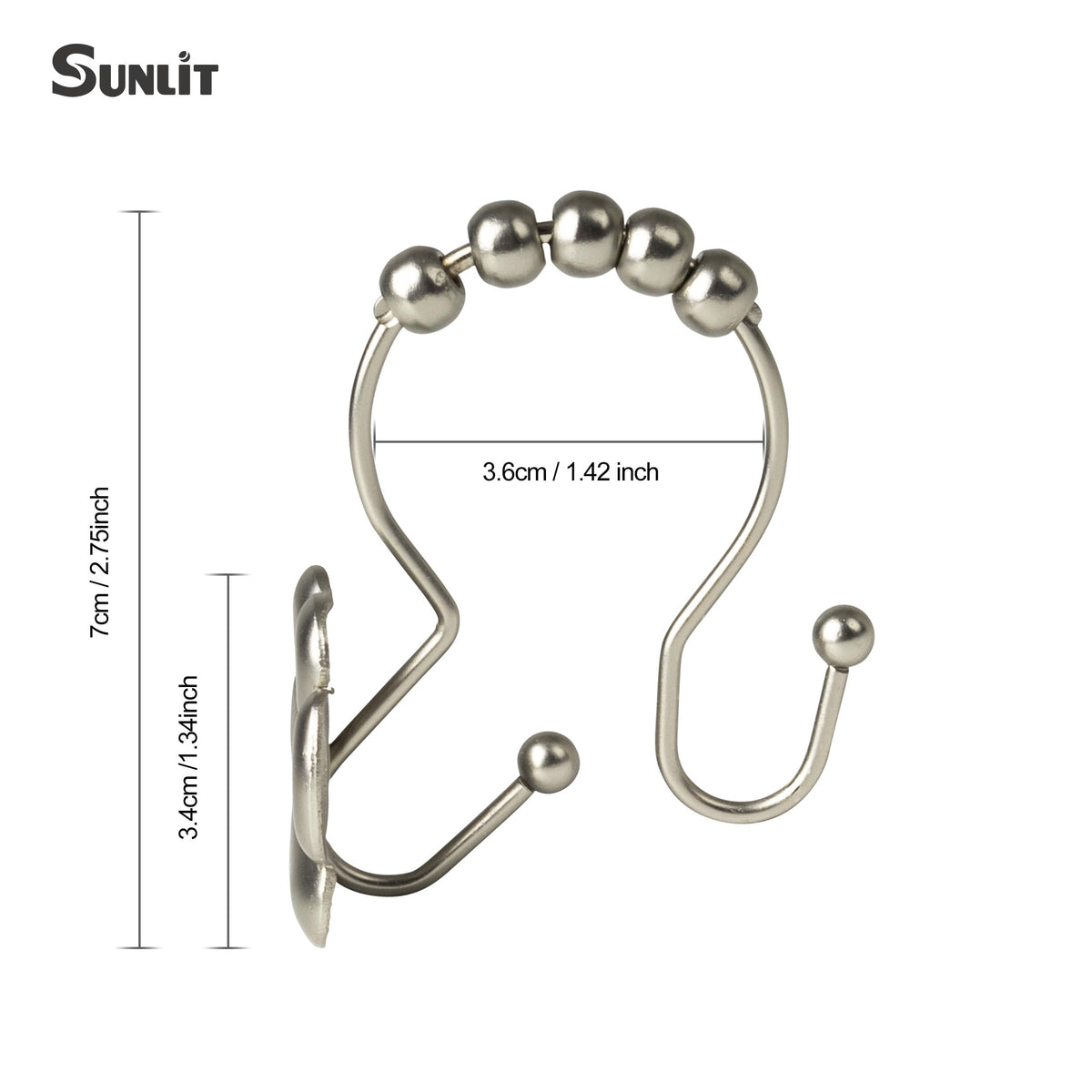 Sunlit Fashion Design Cute Paw Print Polished Double Shower Curtain Hooks for Dog Cat and Bear, Rust Proof Oil Metal Shower Curtain Rings, Black-12 Pack