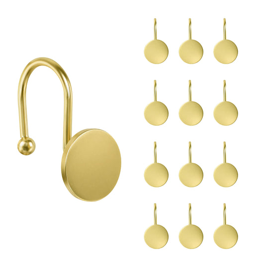 Sunlit Gold Shower Curtain Hooks, Round Metal Home Decorative Shower Curtain Rings for Bathroom, Modern Shower Curtain Hangers Bathroom Accessories, Set of 12