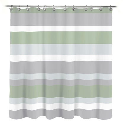 Sunlit Aqua Blue Gray Horizontal Stripes Water-Repellent Fabric Shower Curtain with Reinforced Metal Grommets Refreshing Striped Design Bathroom Decor