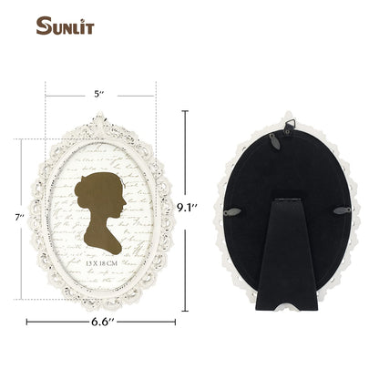 Sunlit Vintage Picture Frame 4x6 Inch, Oval Antique Photo Frames with Glass Front, Luxury Photo Display, Tabletop Wall Hanging, Gift Ideas, White