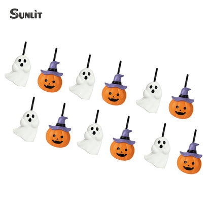 Sunlit Halloween Jack-O'-Lantern Shower Curtain Hooks, Home Decorative Ghost Shower Curtain Rings for Bathroom, Cat Shower Curtain Hangers Bathroom Accessories, Set of 12
