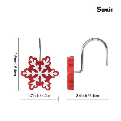 Sunlit Christmas Shower Curtain Hooks Silver Snowflakes Shower Curtain Rings, Resin, White Christmas Decor, Winter Bathroom Decoration - 12 Pack