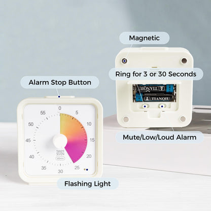 TWENTY5 SEVEN Countdown Timer, 60 Minute 1 Hour Silent Visual Timer, Magnetic Classroom Teaching Tool Office Meeting, Countdown Clock for Kids Time Management, Pastel Rainbow