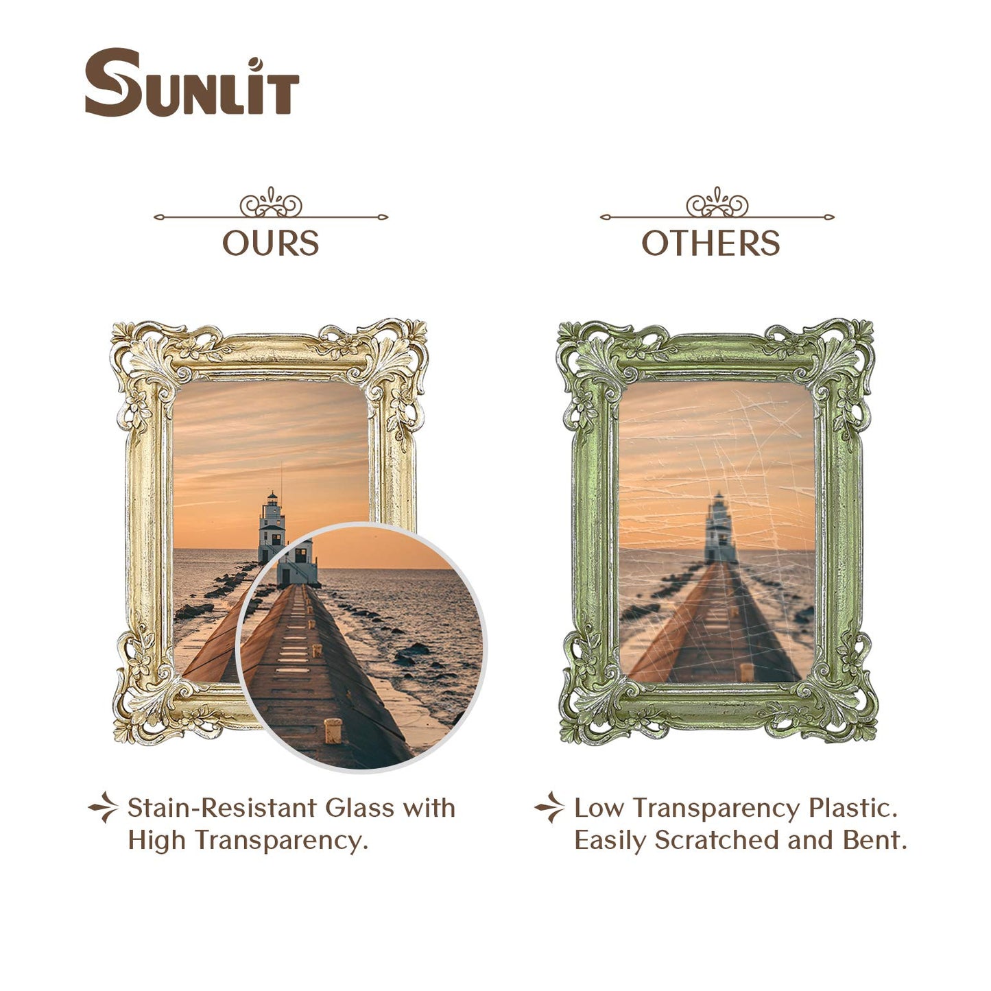 Sunlit Vintage Picture Frame 4x6 Inch, Luxury Antique Photo Frames with Glass Front, Photo Display, Tabletop Wall Hanging, Gift Ideas