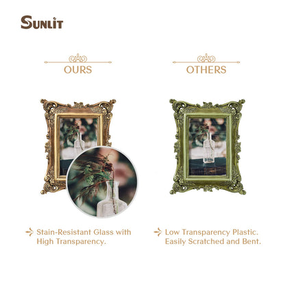 Sunlit Vintage Picture Frame 4x4 Inch, Luxury Antique Square Photo Frames with Glass Front, Photo Display, Tabletop Wall Hanging, Gift Ideas, Bronze Gold