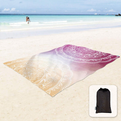 Sunlit Silky Soft Sand Proof Beach Blanket 106"x81" / 85"x72" Sand Proof Mat with Corner Pockets and Mesh Bag for Beach Party, Travel, Camping and Outdoor Music Festival, Mandala