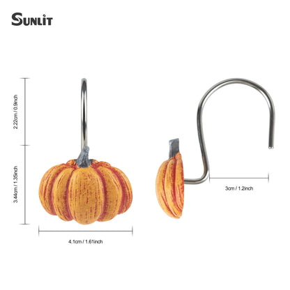 Sunlit Fall Pumpkin Decorative Shower Curtain Hooks, Autumn Harvest Festival Shower Curtain Rings, Resin, Orange Farmhouse Bathroom Curtain Hangers Decoration, Set of 12