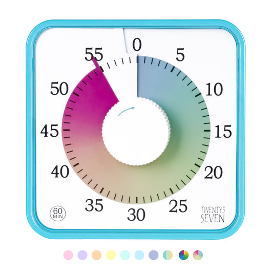 TWENTY5 SEVEN Countdown Timer 7.5 inch; 60 Minute 1 Hour Visual Timer – Classroom Teaching Tool Office Meeting, Mechanical Countdown Clock for Kids Exam Time Management Magnetic, Colorful