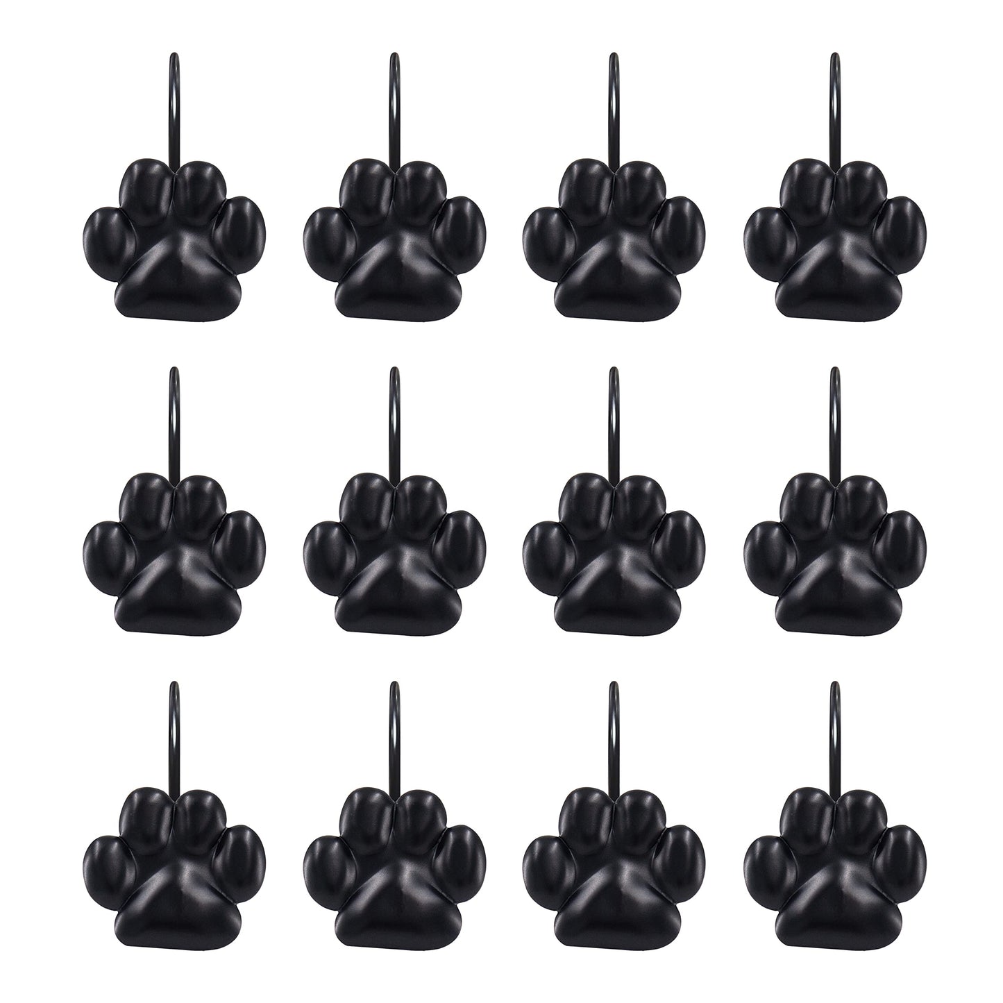 Sunlit Fashion Design Cute Paw Print Polished Shower Curtain Hooks for Dog Cat and Bear, Rust Proof Oil Rubbed Metal Shower Curtain Rings-12 Pack