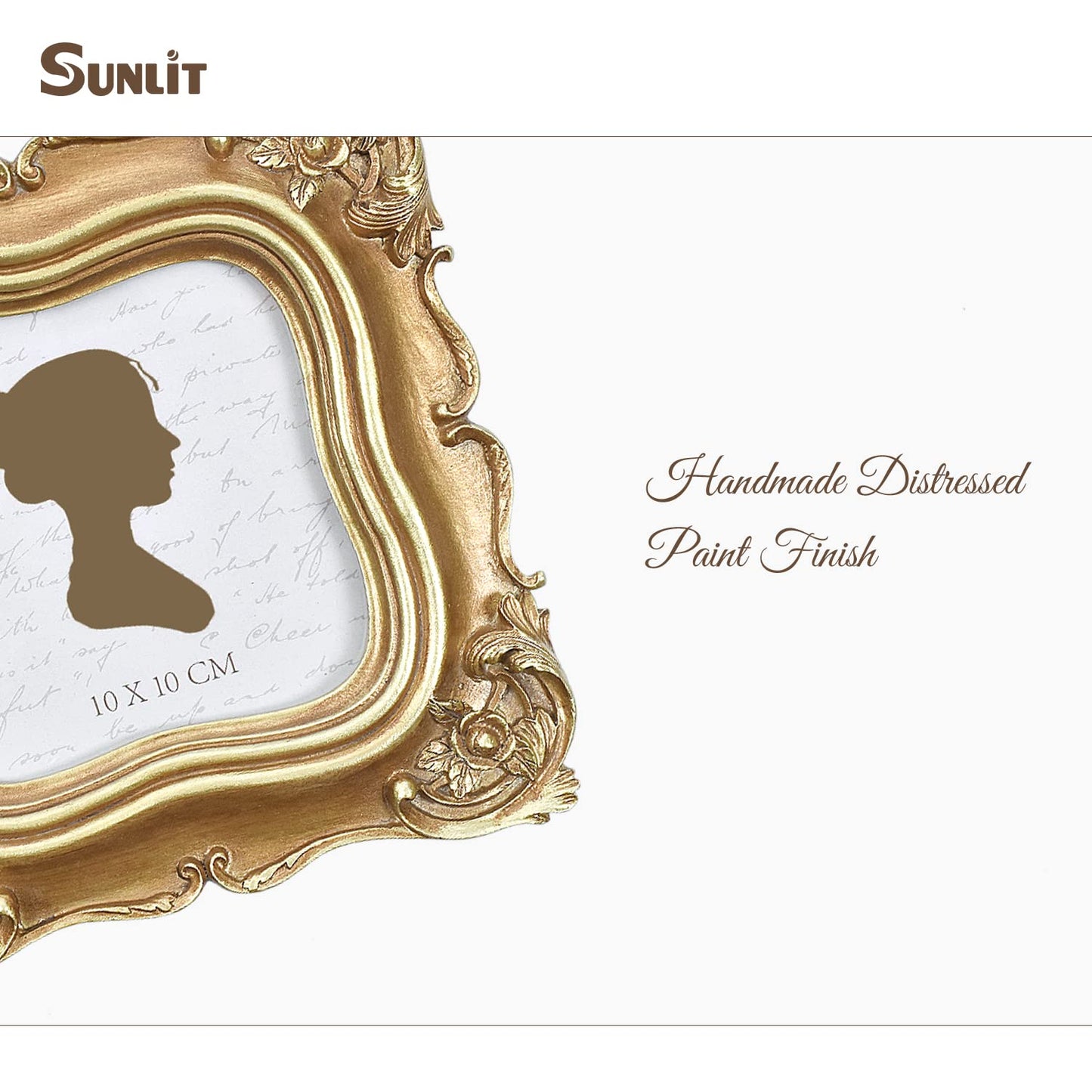 Sunlit Vintage Small Picture Frame 2.5x3.5 Inch, Antique Mini Polaroid Photo Frames with Glass Front, Luxury Wallet Size Picture Frames, Tiny Photo Frames Display Tabletop Wall Hanging Gift Ideas, Gold