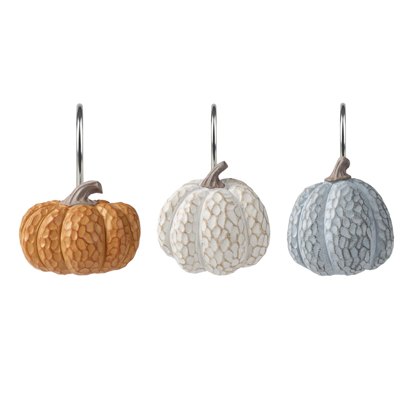 Sunlit Fall Pumpkin Decorative Shower Curtain Hooks, Autumn Harvest Festival Shower Curtain Rings, Resin, Orange Farmhouse Bathroom Curtain Hangers Decoration, Set of 12