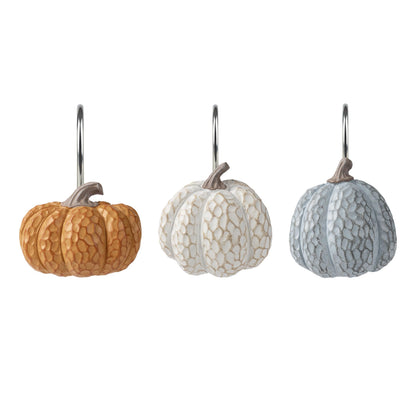 Sunlit Fall Pumpkin Decorative Shower Curtain Hooks, Autumn Harvest Festival Shower Curtain Rings, Resin, Orange Farmhouse Bathroom Curtain Hangers Decoration, Set of 12