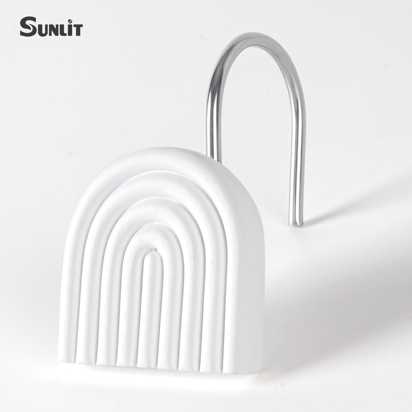Sunlit Geometric Decorative Shower Curtain Hooks, Matt Triangle Geometric Black Shower Curtain Rings, Resin, Bathroom Decoration Boho Shower Curtain Hooks-12 Pack