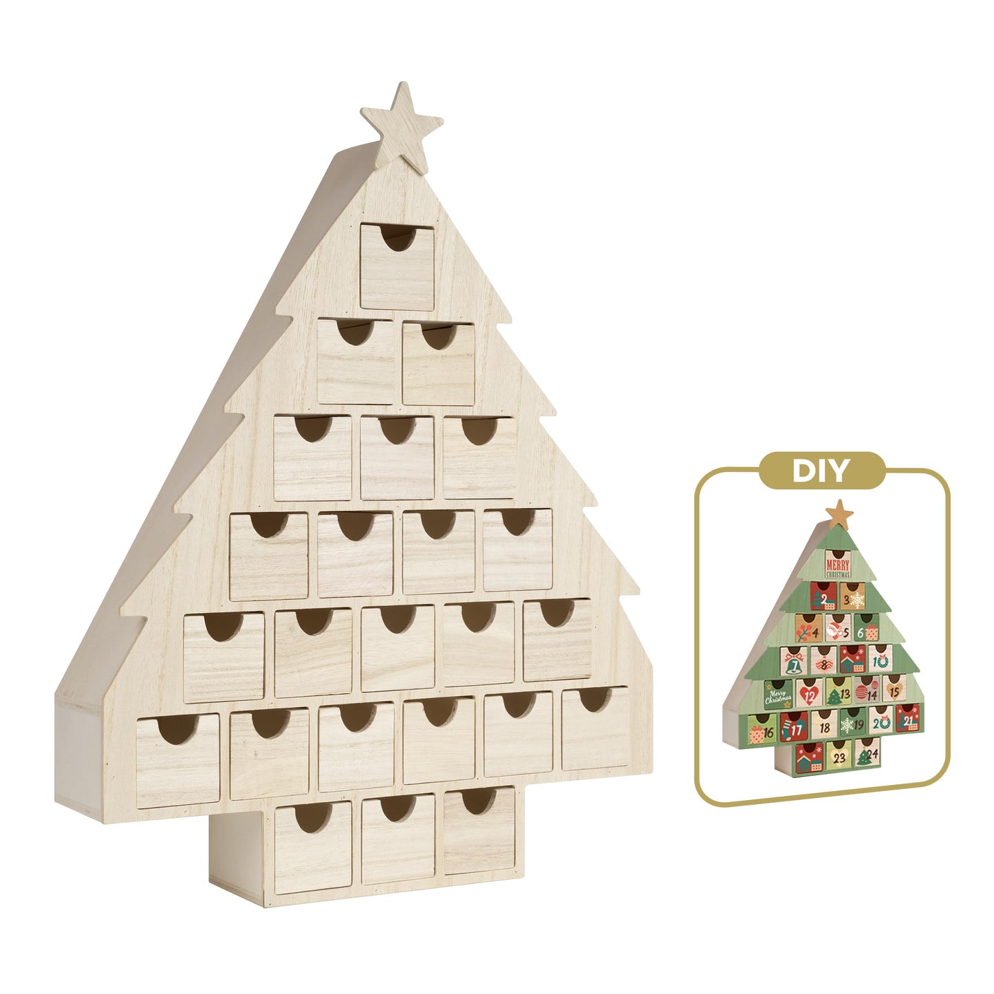 Sunlit Christmas Wooden Advent Calendar with Drawers, Unfinished Wooden, House Shaped Countdown Calendar Ready to Decorate and Personalize | Craft Storage Box | DIY Guru and Crafters