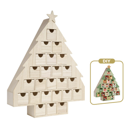 Sunlit Christmas Wooden Advent Calendar with Drawers, Unfinished Wooden, House Shaped Countdown Calendar Ready to Decorate and Personalize | Craft Storage Box | DIY Guru and Crafters