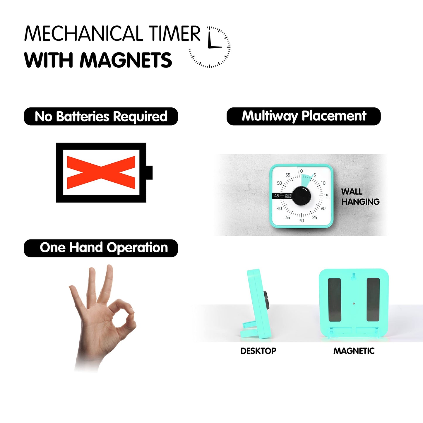 TWENTY5 SEVEN Countdown Timer 7.5 inch; 60 Minute 1 Hour Visual Timer – Classroom Teaching Tool Office Meeting, Mechanical Countdown Clock for Kids Exam Time Management Magnetic, Colorful