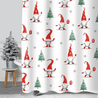 Sunlit Geometric Modern Design Christmas Shower Curtain Christmas Tree Bathroom Home Office Holiday Wall Decoration as Tapestry and Photo Booth Backdrop Red Green White Printed