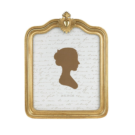 Sunlit Vintage Picture Frame 5x7 Inch, Antique Photo Frames with Glass Front, Small Heart Luxury Photo Display, Tabletop Wall Hanging, Gift Ideas, Gold