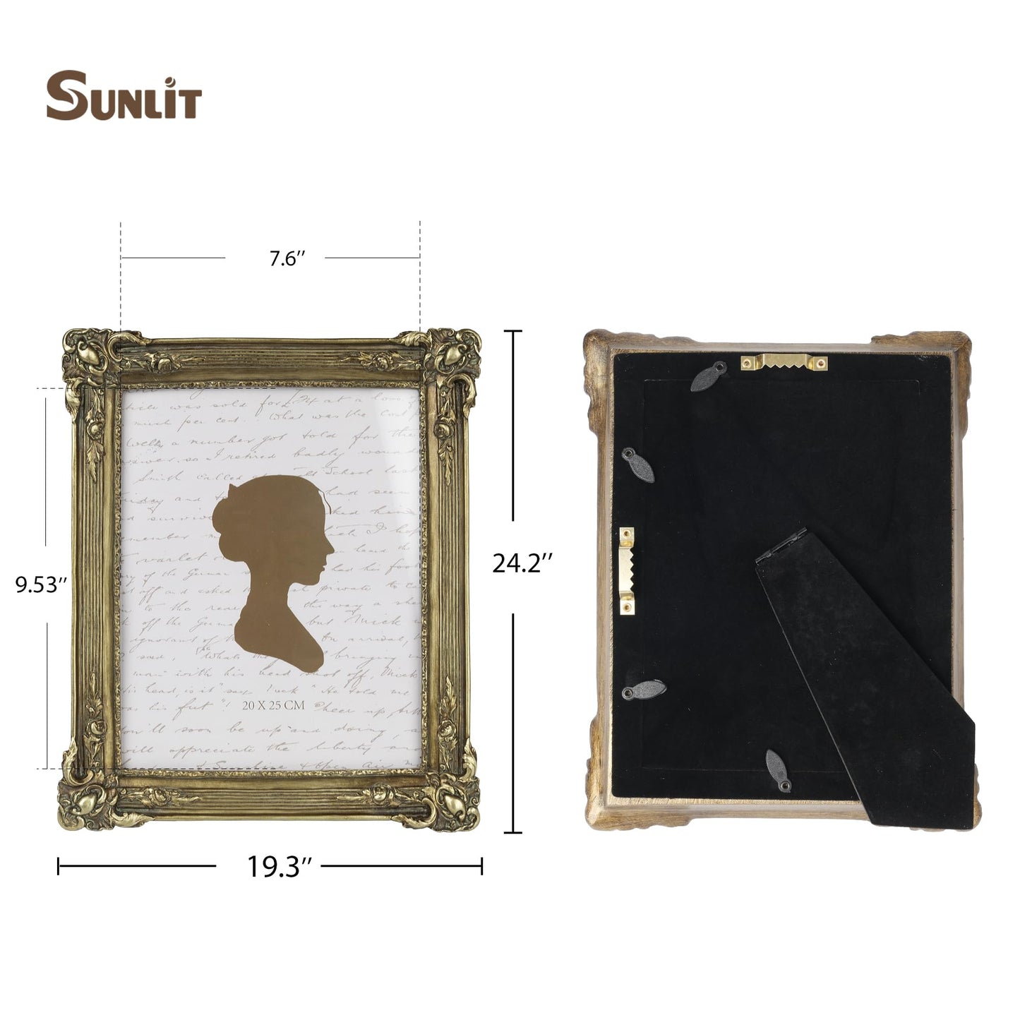 Sunlit Vintage Picture Frame 8x10 Inch, Luxury Antique Photo Frames with Glass Front, Photo Display, Tabletop Wall Hanging, Gift Ideas, Dark Gold