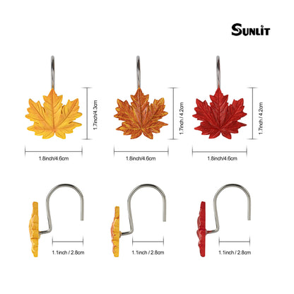 Sunlit Fall Autumn Decorative Shower Curtain Hooks, Pumpkin Maple Leaf Squirrel Acorn Shower Curtain Rings with Black Hooks, Resin, Orange Leaves Cute Bathroom Curtain Hangers Decoration, Set of 12