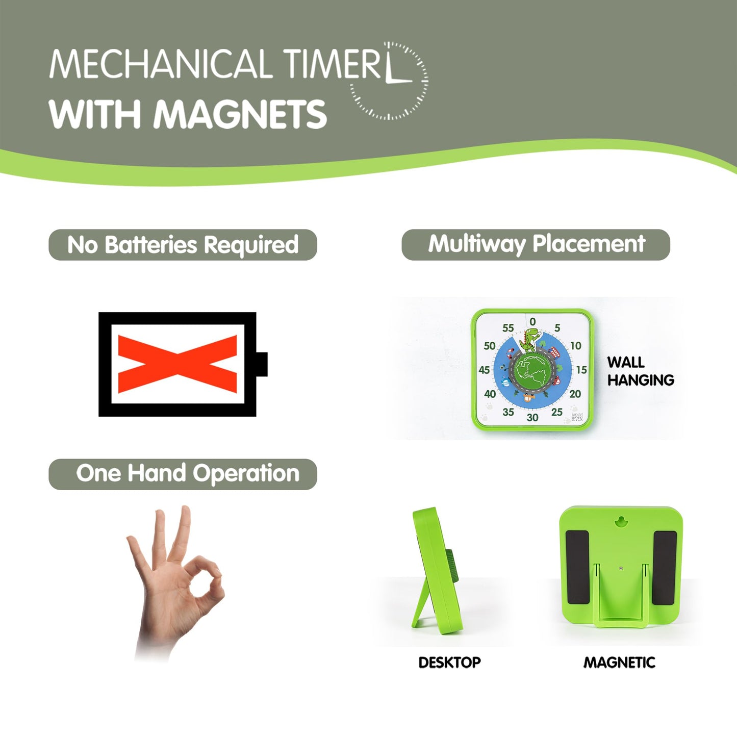 Visual Timer 7.5 inch, 60-Minute Countdown Timer for Kids Classroom Teaching Tool Office Meeting, Mechanical Countdown Clock for Exam Time Management Magnetic Kitchen Timer, Purple