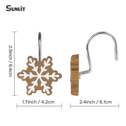 Sunlit Christmas Shower Curtain Hooks Silver Snowflakes Shower Curtain Rings, Resin, White Christmas Decor, Winter Bathroom Decoration - 12 Pack