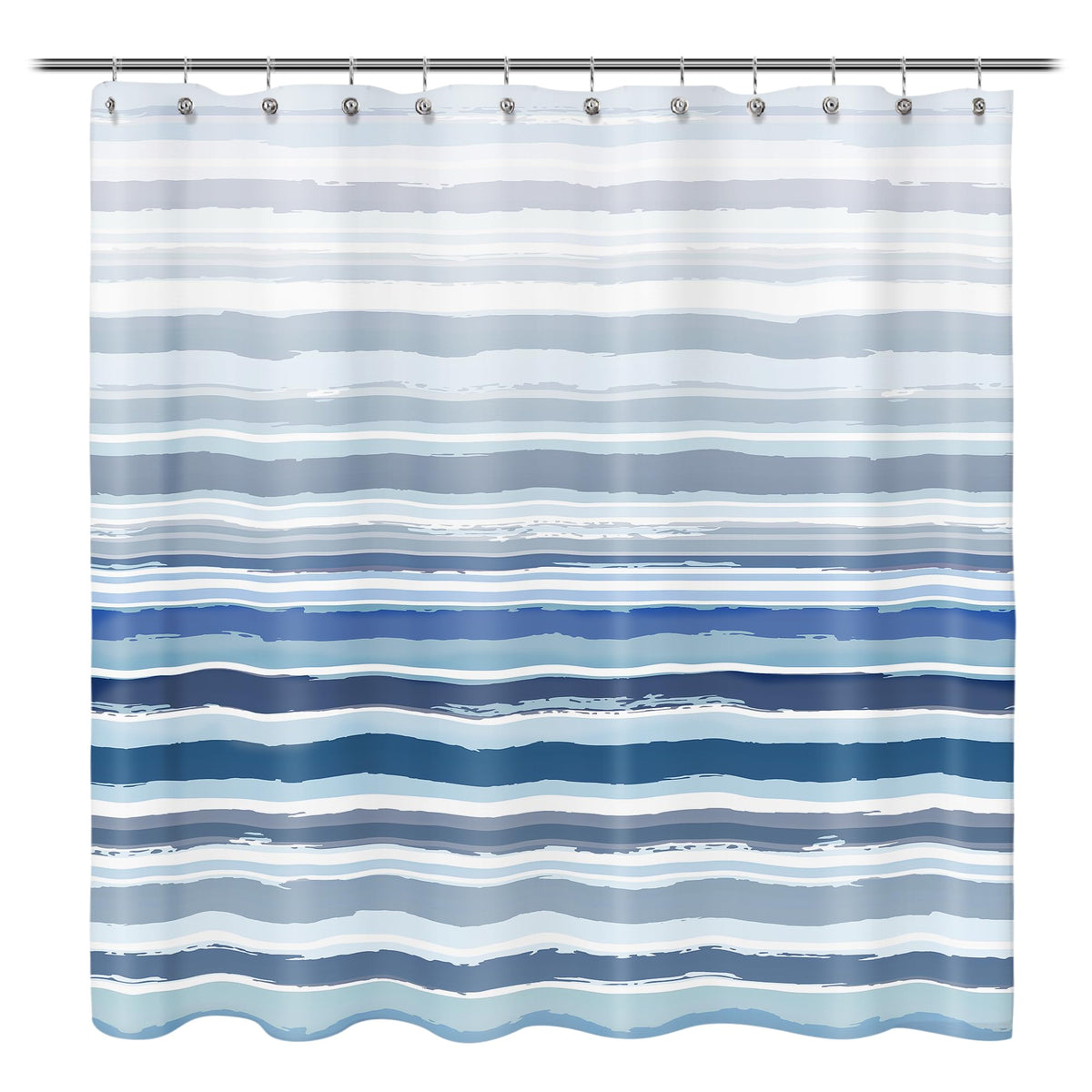 Sunlit Sunset Ombre Striped Shower Curtain, Blue and Orange Textured Slubbed Fabric Shower Curtain for Bathroom Decoration, Gradient Stripe Bathroom Curtain, 72x72