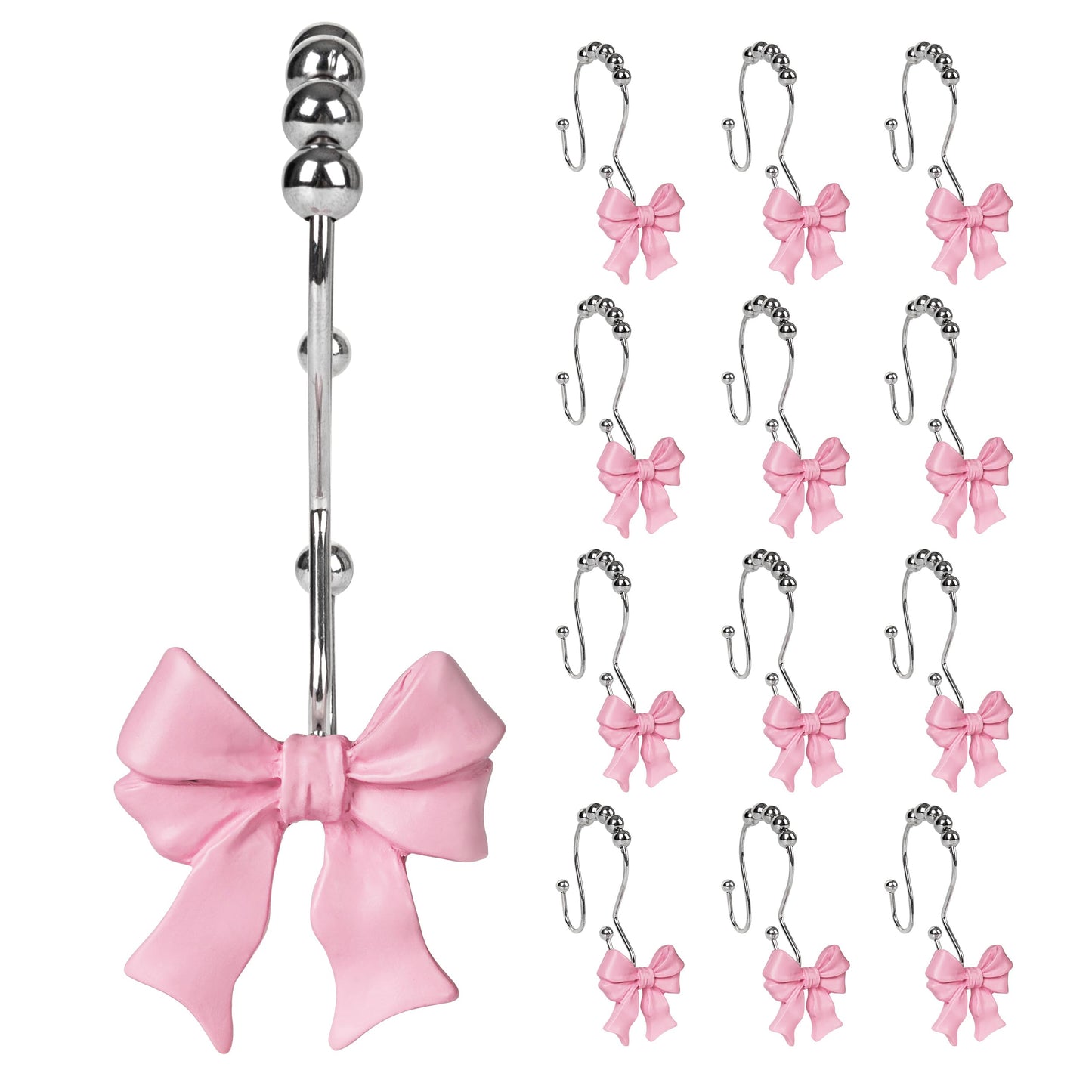 Sunlit Cute Bow Knot Shower Curtain Hooks, Home Decorative Shower Curtain Rings for Bathroom, Resin Shower Curtain Hangers Bathroom Accessories, Set of 12, Pink