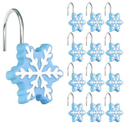 Sunlit Christmas Shower Curtain Hooks Silver Snowflakes Shower Curtain Rings, Resin, White Christmas Decor, Winter Bathroom Decoration - 12 Pack