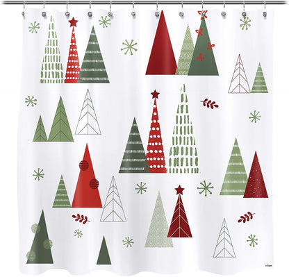 Sunlit Geometric Modern Design Christmas Shower Curtain Christmas Tree Bathroom Home Office Holiday Wall Decoration as Tapestry and Photo Booth Backdrop Red Green White Printed