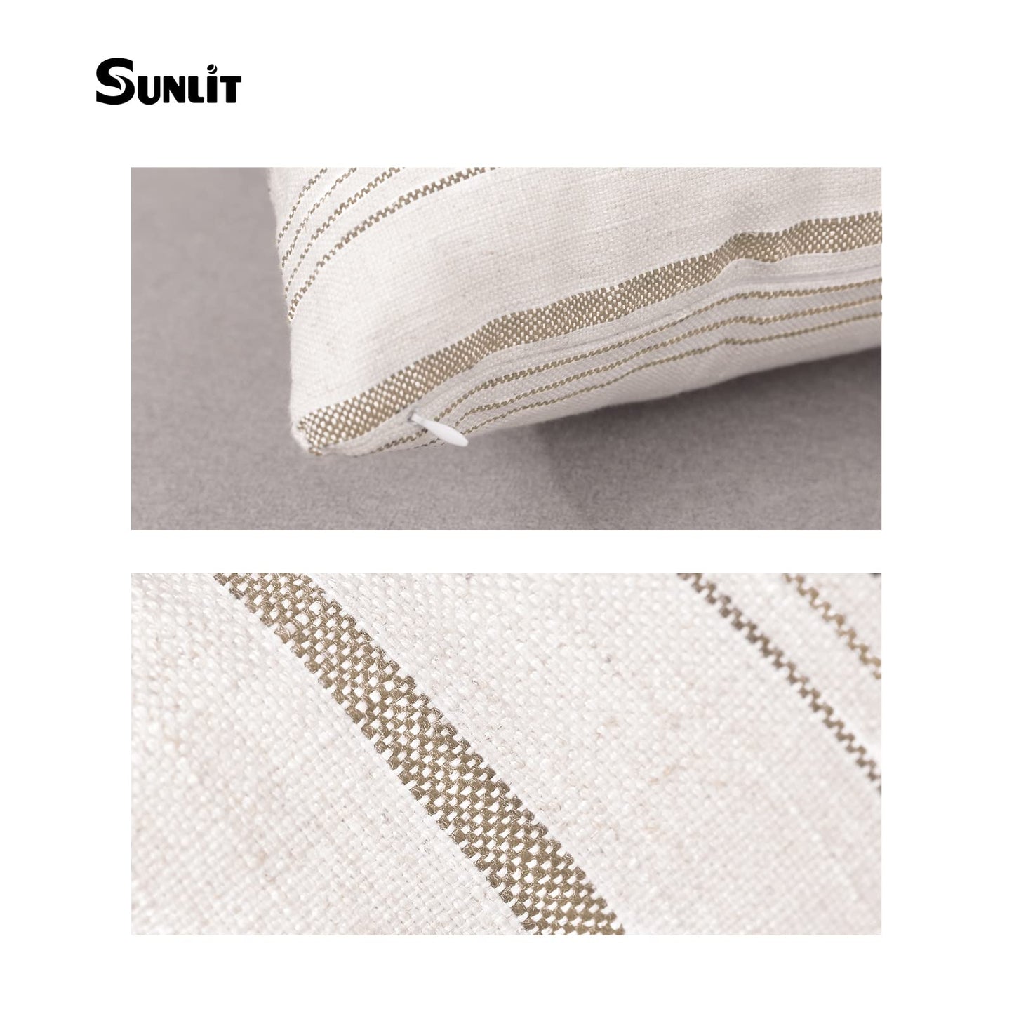 Sunlit Decorative Farmhouse Throw Pillow Case, Set of 2 Cream/Off-White with Black Stripes Modern Accent Square Pillow Cover, 22" x 22", Textured Linen Throw Cushion Covers for Couch Chair Bedroom