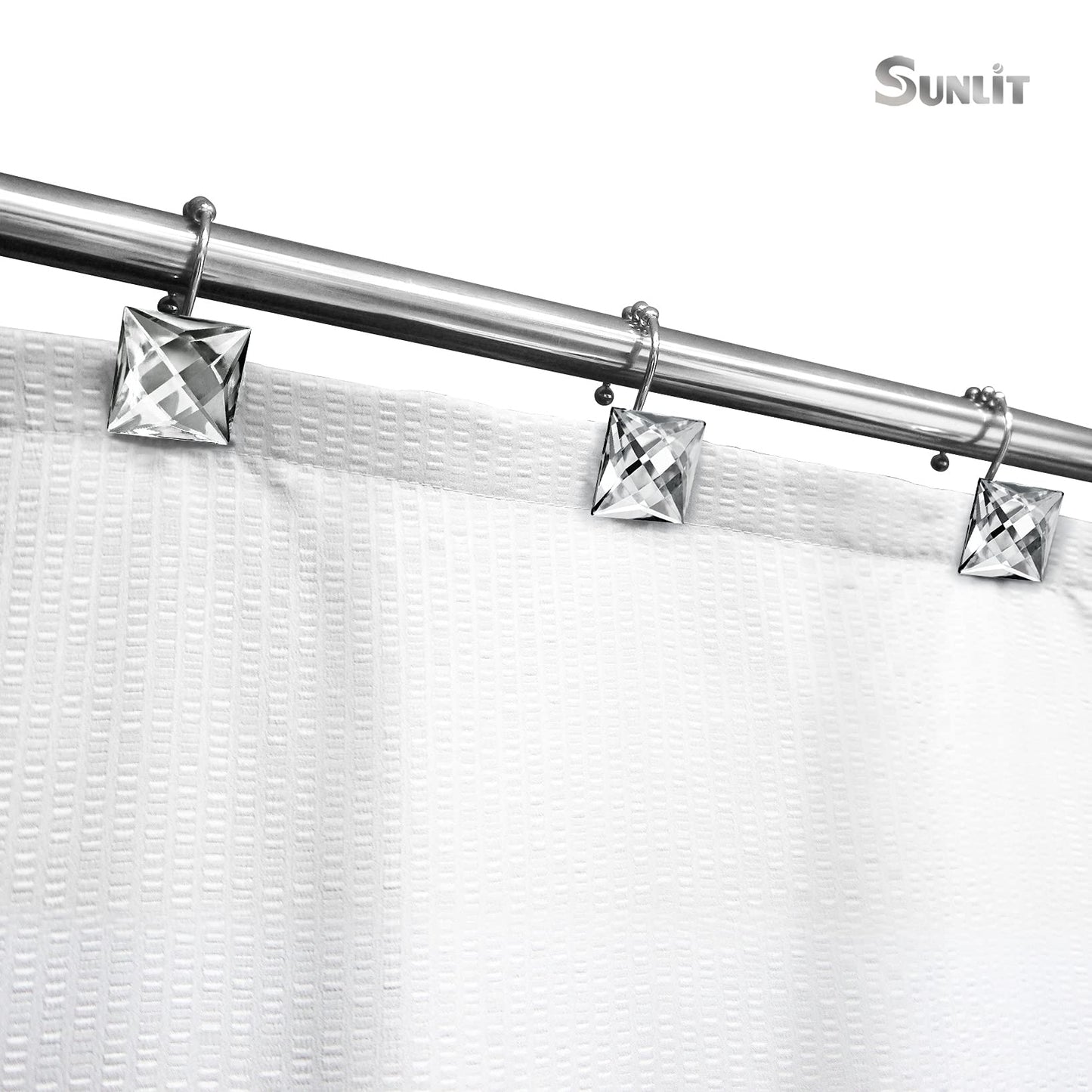Sunlit Luxury Design Square Red Diamond Crystal Gem Bling with Glide Balls Shower Curtain Hooks, Rust Proof Metal Rhinestones Glam Shower Curtain Rings-12 Pack