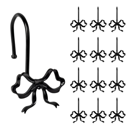 Sunlit Cute Gold Bow Knot Shower Curtain Hooks, Metal Home Decorative Shower Curtain Rings for Bathroom, Shower Curtain Hangers Bathroom Accessories, Set of 12