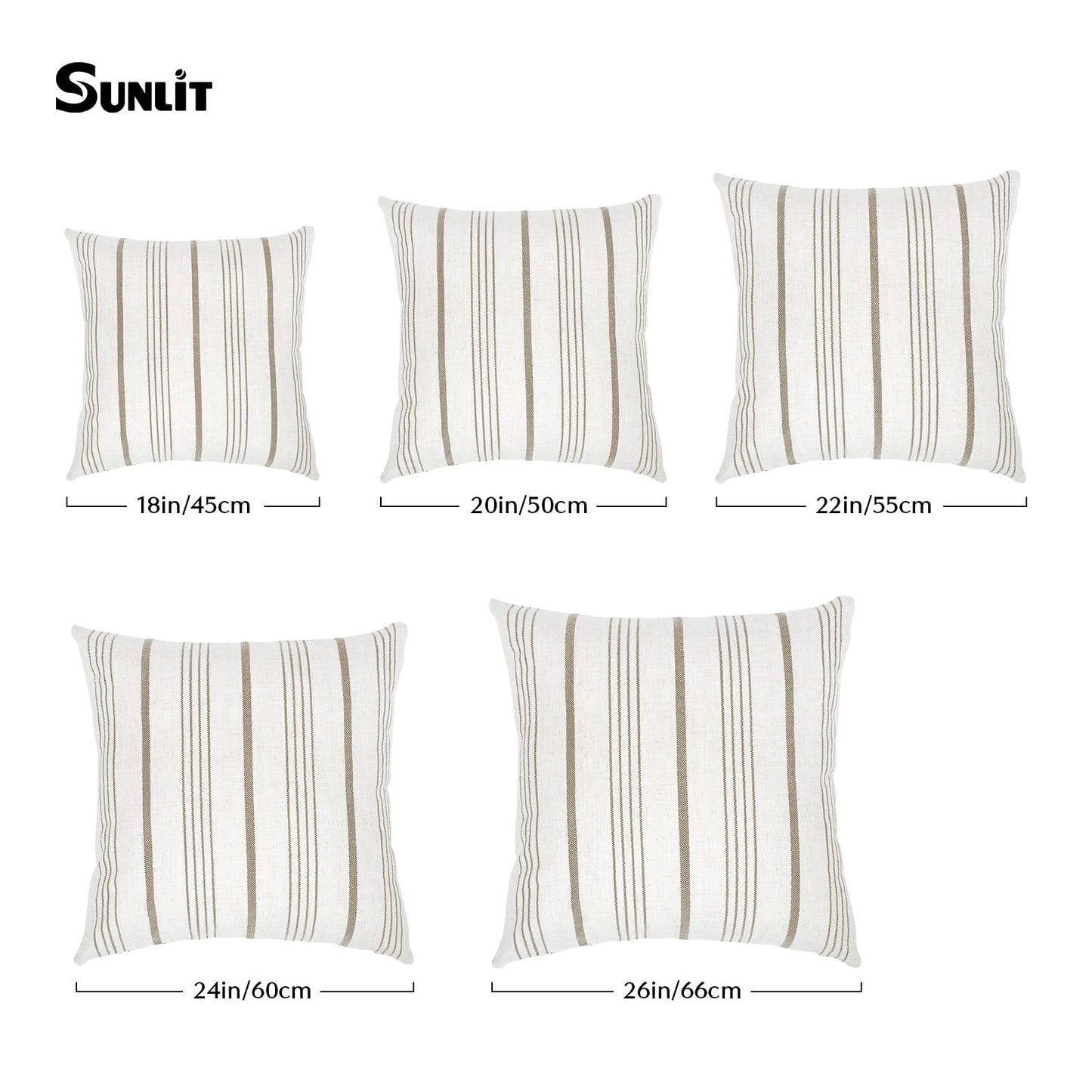 Sunlit Decorative Farmhouse Throw Pillow Case, Set of 2 Cream/Off-White with Black Stripes Modern Accent Square Pillow Cover, 22" x 22", Textured Linen Throw Cushion Covers for Couch Chair Bedroom