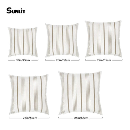 Sunlit Decorative Farmhouse Throw Pillow Case, Set of 2 Cream/Off-White with Black Stripes Modern Accent Square Pillow Cover, 22" x 22", Textured Linen Throw Cushion Covers for Couch Chair Bedroom