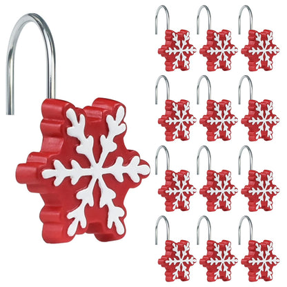 Sunlit Christmas Shower Curtain Hooks Silver Snowflakes Shower Curtain Rings, Resin, White Christmas Decor, Winter Bathroom Decoration - 12 Pack