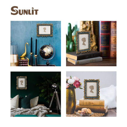 Sunlit Vintage Picture Frame 4x6 Inch, Luxury Antique Photo Frames with Glass Front, Photo Display, Tabletop Wall Hanging, Gift Ideas, Retro Blue and Gold