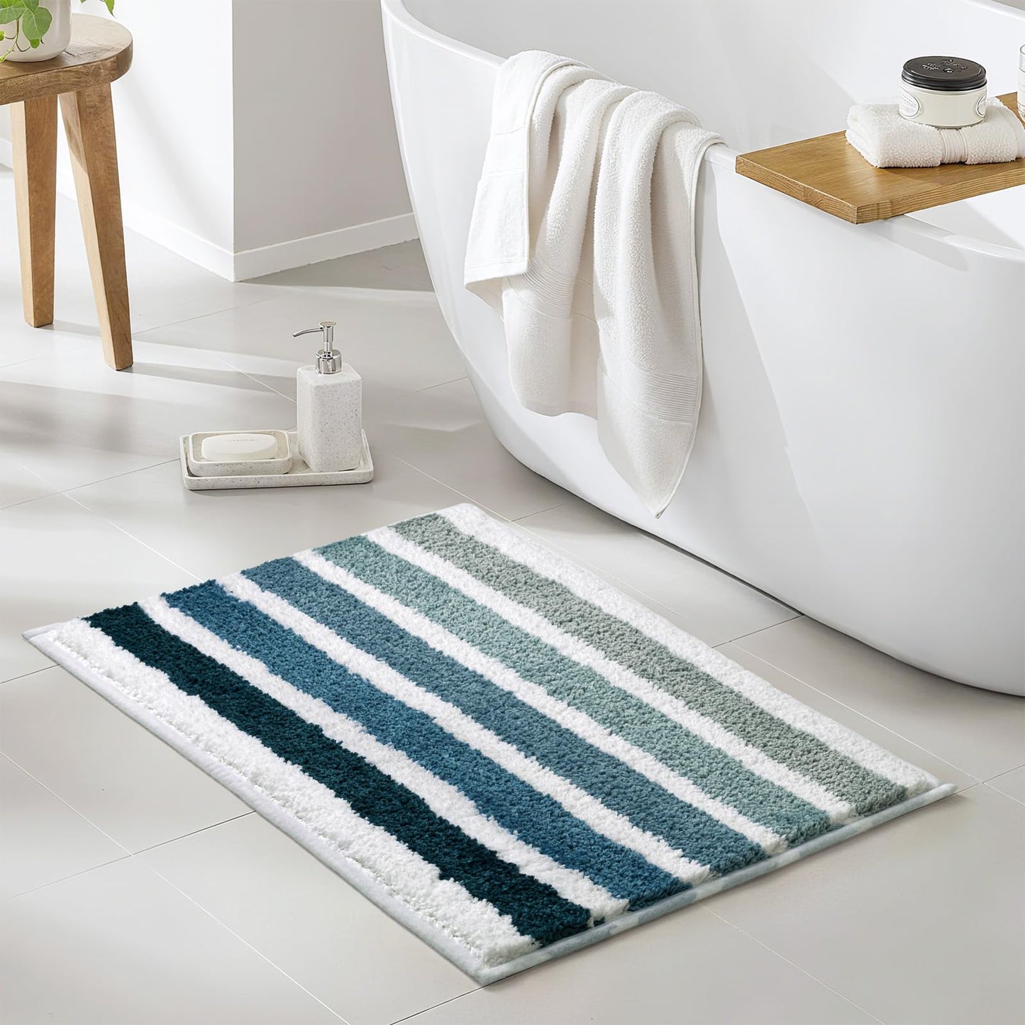 Sunlit 17"x24" Ombre Blue Bathroom Rug Non-Slip Absorbent Soft Bath Mat Set, Floor Mat Dry Fast Machine Washable.