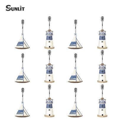 Sunlit Nautical Shower Curtain Hooks, Home Decorative Coastal Shower Curtain Rings for Bathroom, Resin, Ocean Shower Curtain Hanger Hooks for Living Room, Set of 12, Blue Lighthouse Sailboat